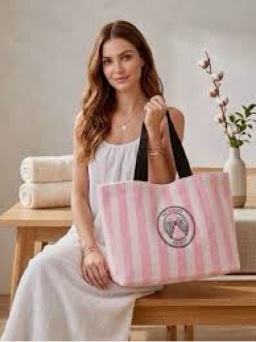 Victoria's Secret Pink & White Striped Tote Bsg - Picture 2 of 7